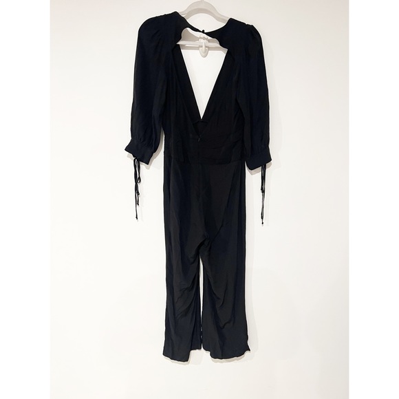 For Love & Lemons Georgi Open Back Tie Sleeve Low V Front Jumpsuit Black Small - Picture 13 of 13